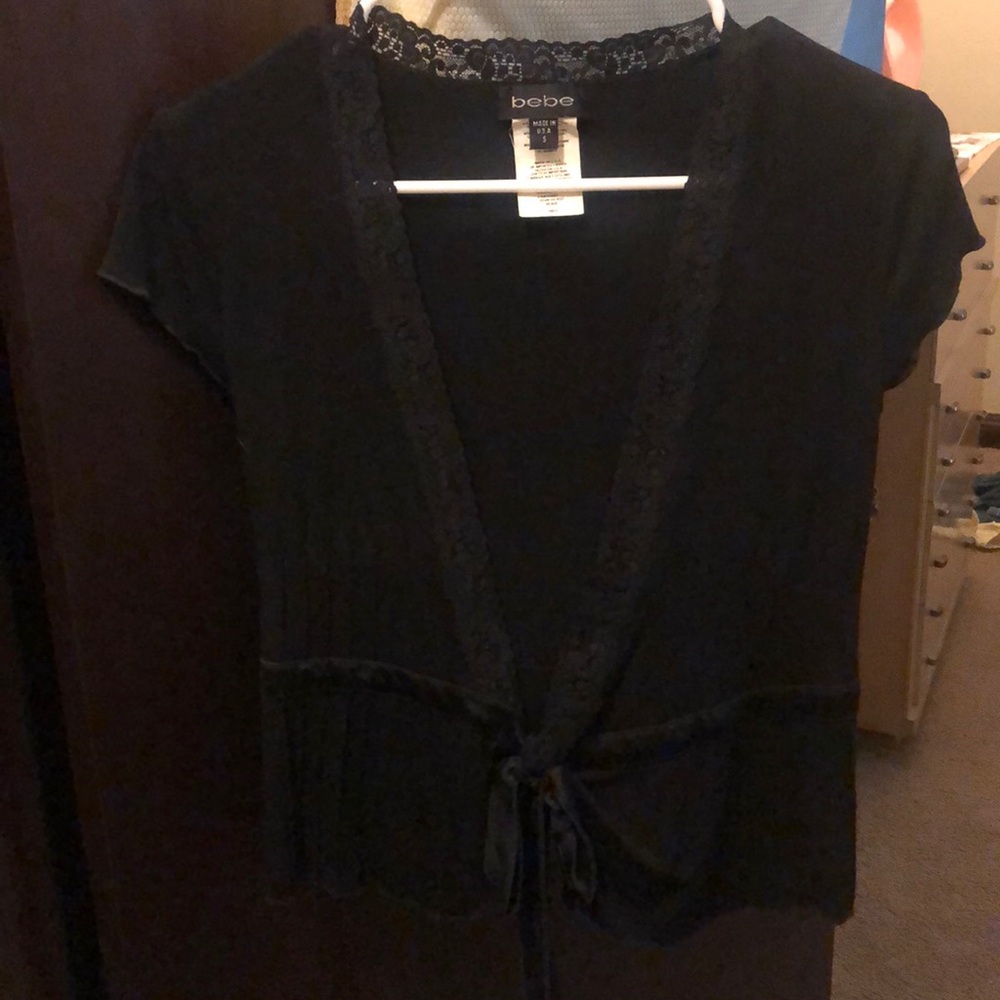 Black Wrap Tie Bebe Top